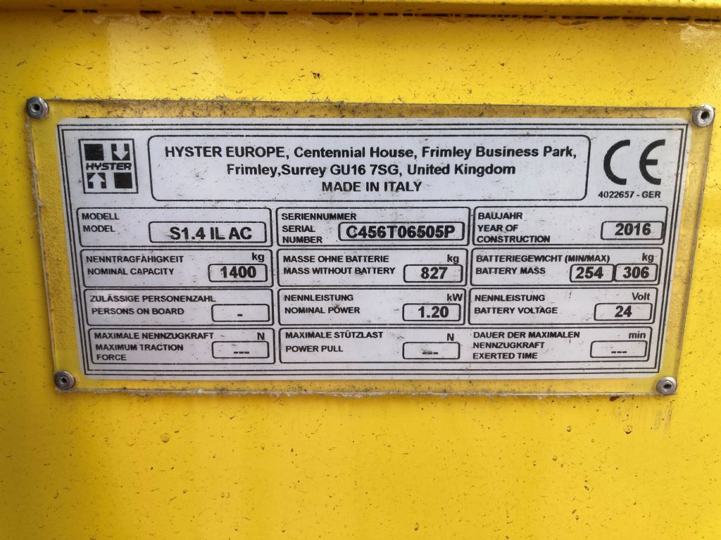 Hyster S 1.4 IL Hochhubwagen agravis-stapler.de