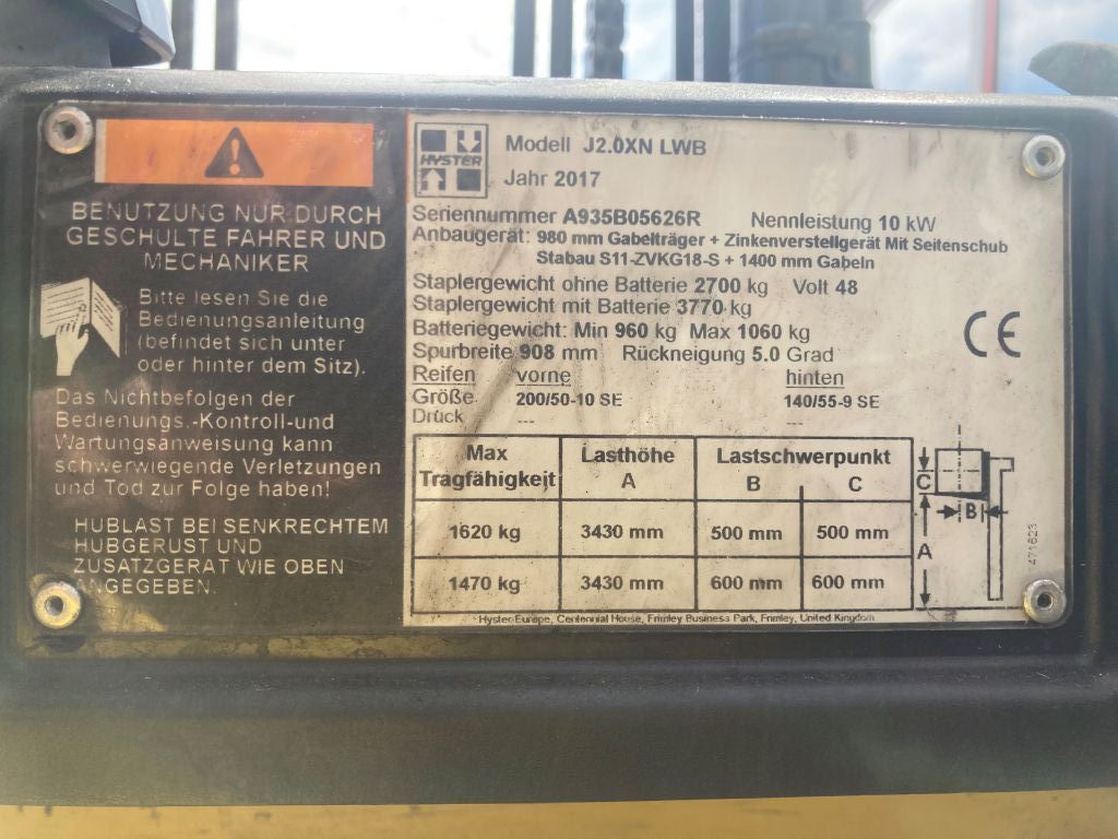 Hyster J 2.0 XN LWB Elektro 4 Rad-Stapler agravis-stapler.de