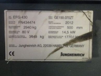 Jungheinrich EFG 430 2F370 Elektro 4 Rad-Stapler 