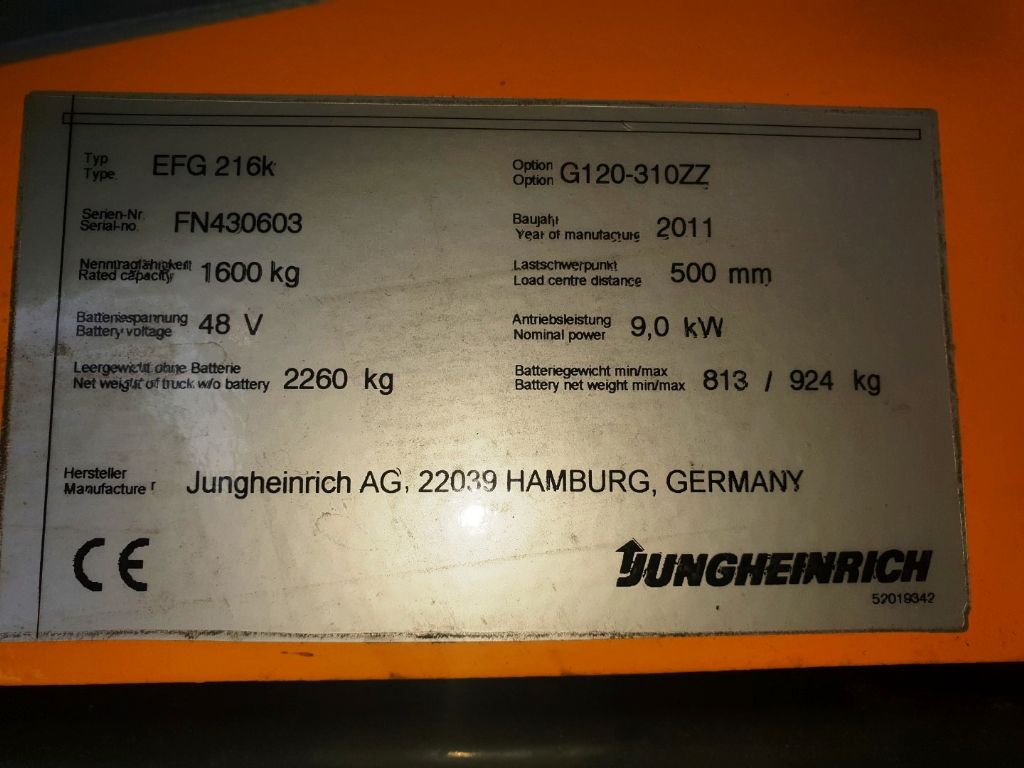 Jungheinrich EFG 216 Elektro 3 Rad-Stapler 