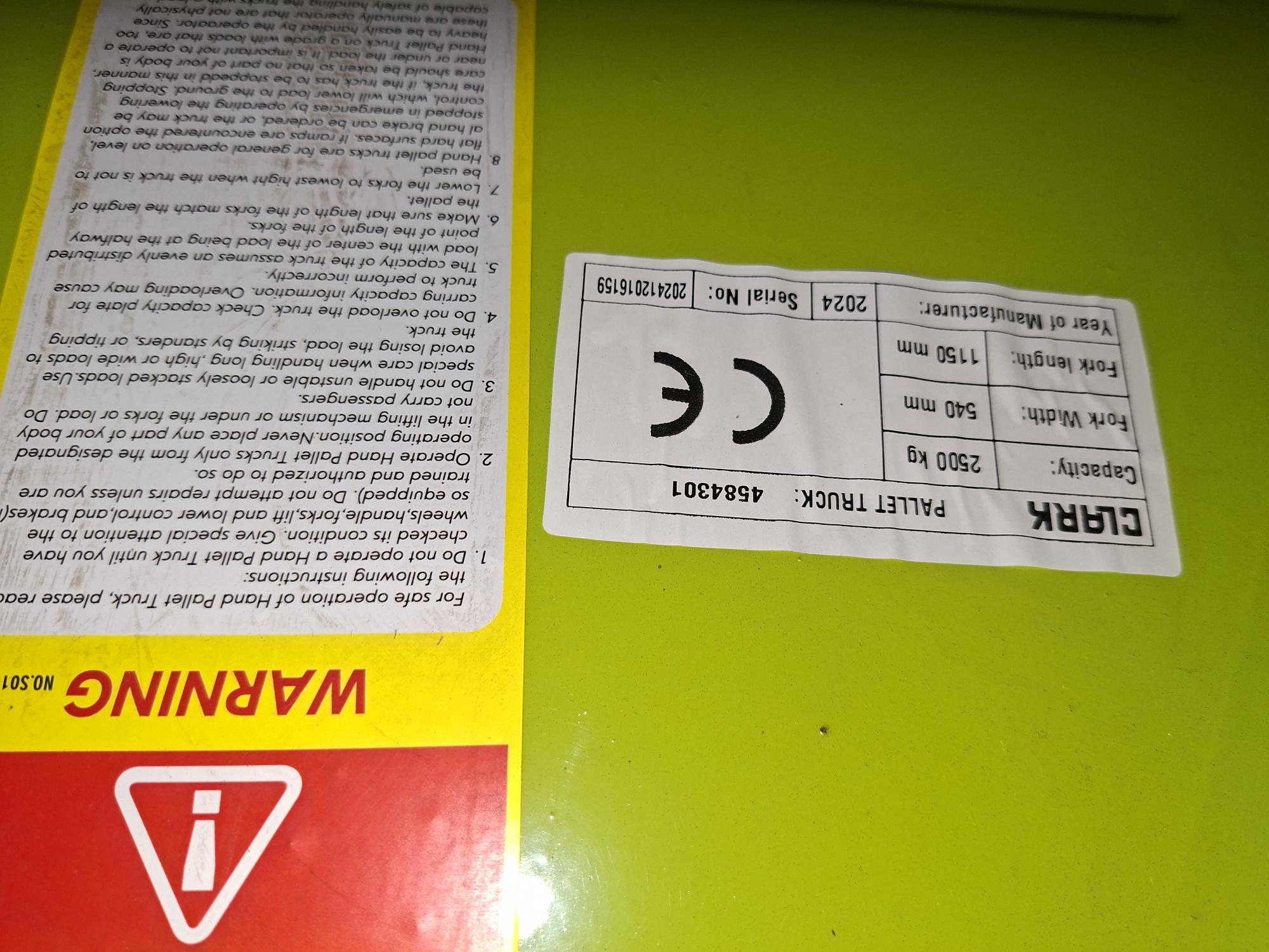 Clark-CPJ25 - 540X1150 mm *Neu-Handhubwagen-www.gabelstapler-finger.com