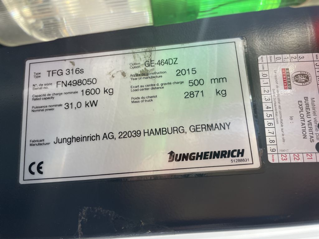 Jungheinrich TFG 316s Baujahr 2015 /Stunden 8182 / HH 4,64M Treibgasstapler www.gst-logistic.com
