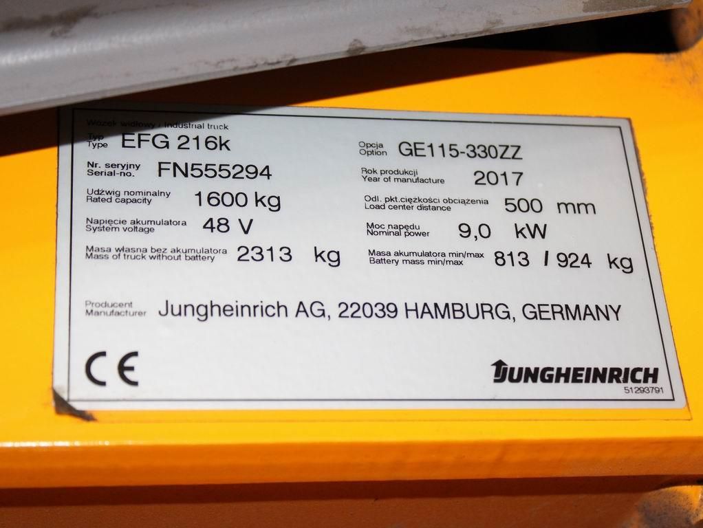 Jungheinrich EFG 216k GE115-330 ZZ Elektro 3 Rad-Stapler www.richter-gabelstapler.de