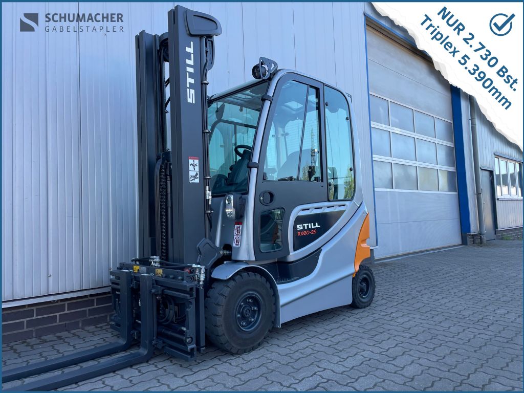 Still RX60-25 | Nur 2.730 Bst. | Triplex 5.390mm Elektro 4 Rad-Stapler www.schumacher-gabelstapler.de